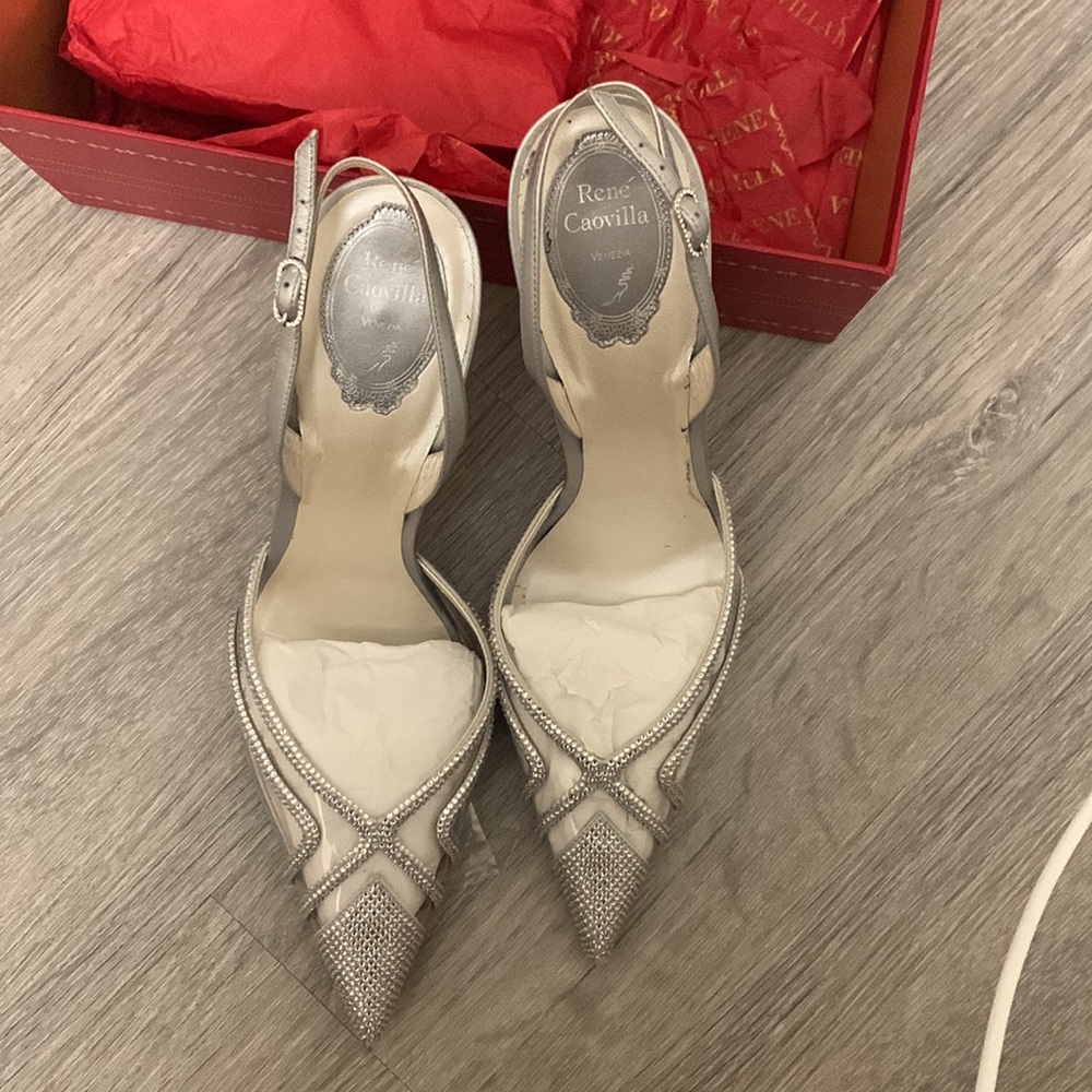 René Caovilla silver crystal pumps size US 11